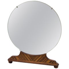 Art Deco Round Walnut Freestanding High-Boy Dresser Mirror