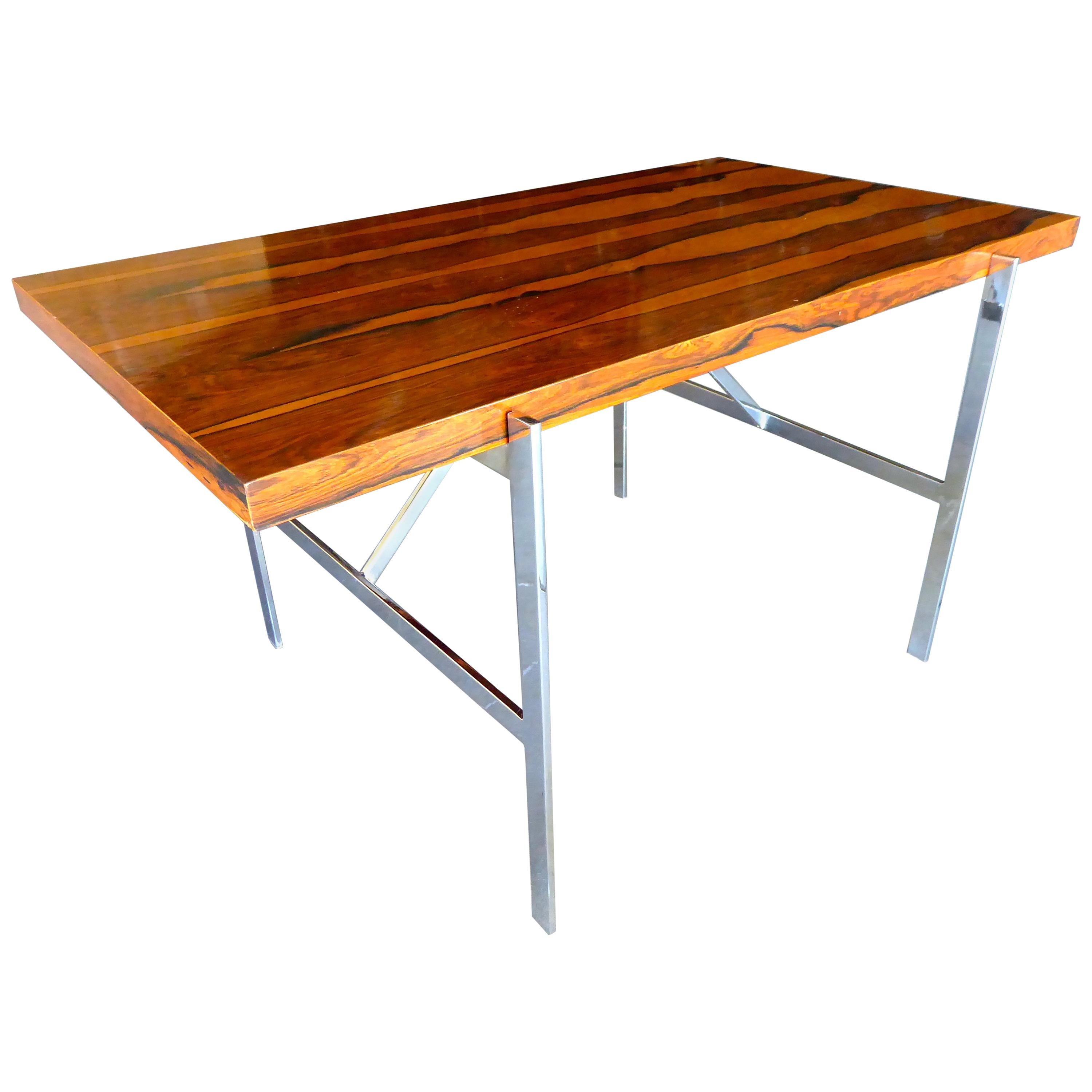 Rosewood and Chromed Steel Writing Table by Milo Baughman for Thayer Coggin