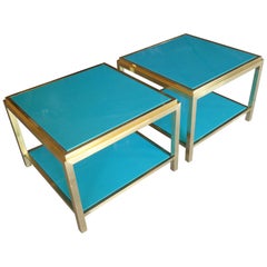 Pair of Brass and Lacquered Two-Tier Side Tables Attributed to Mastercraft