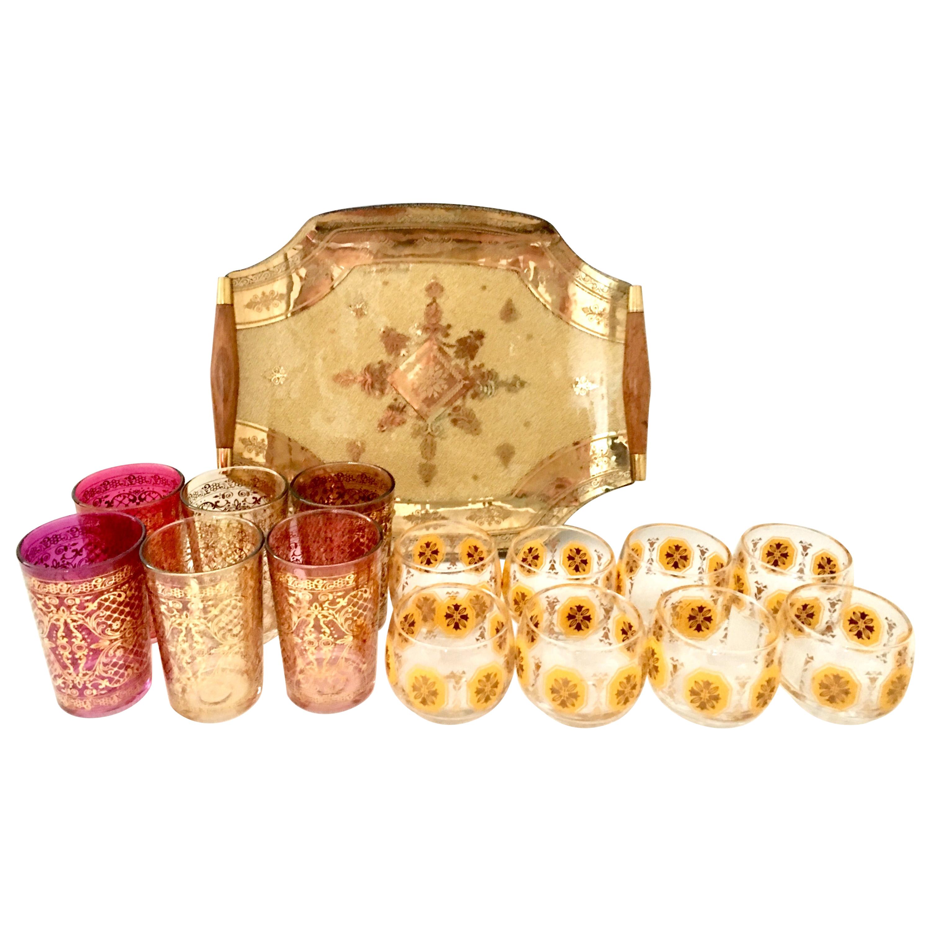 Mid-Century Venetian Style 22-Karat Gold Drinks S/15 By, Georges Briard For Sale
