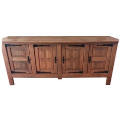 French Pickled Oak Sideboard Credenza Buffet with Keys, France, 1940s