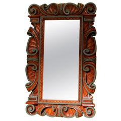 19th Century Renaissance Rectangular Mirror in Hand-Carved Walnutwood Frame