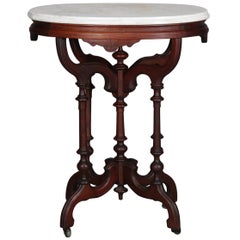 Antique Eastlake Carved Walnut Marble-Top Plant Stand, circa 1890
