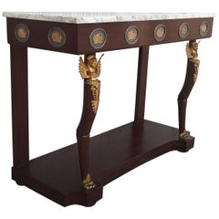 French Ormolu-Mounted Console Table with Marble Top, 19th Century