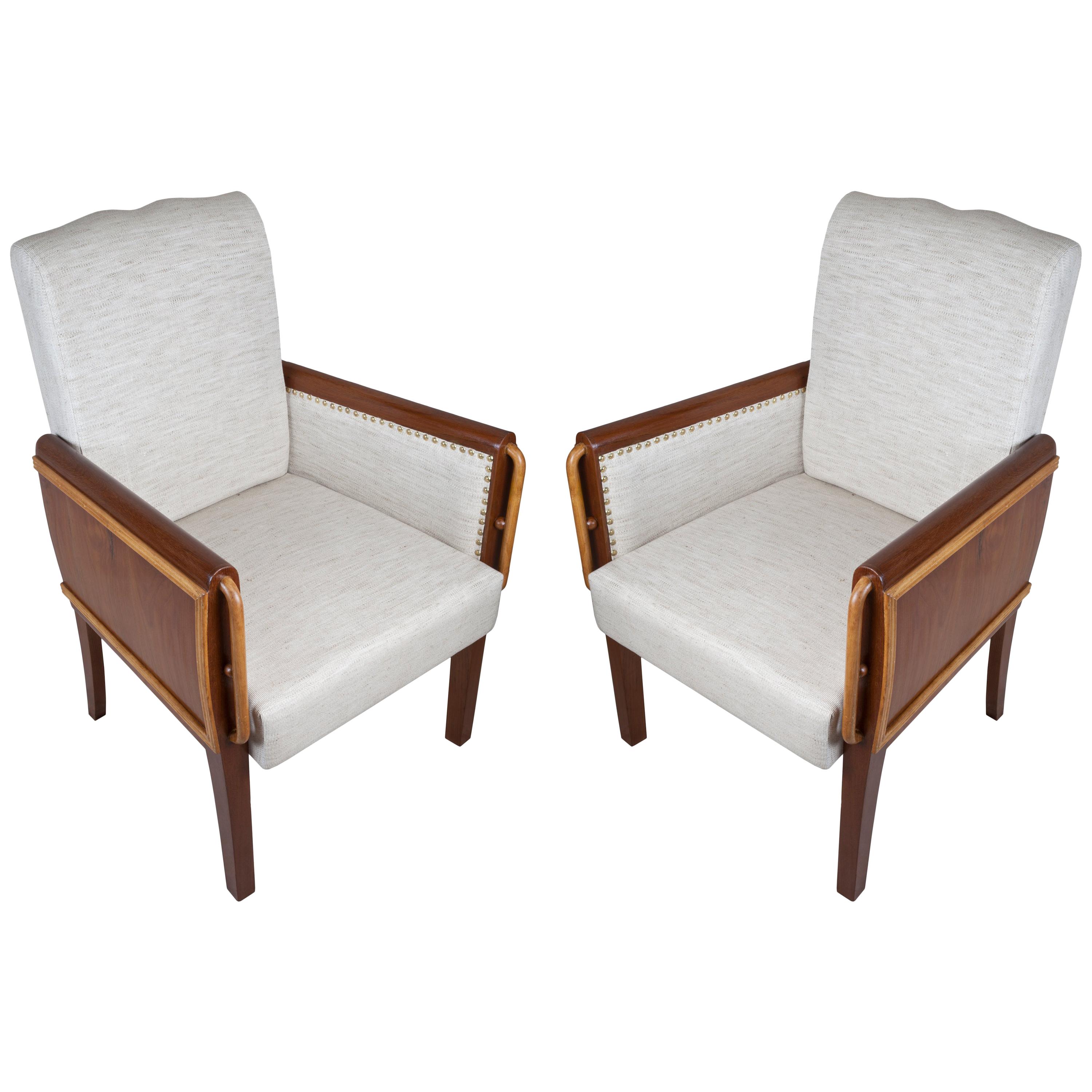 Pair of Teak and Satinwood Mid-Century Modern Armchairs
