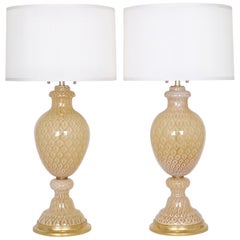 Seguso for Marbro Lamp Co. Hollywood Regency Murano Glass Honeycomb Lamps