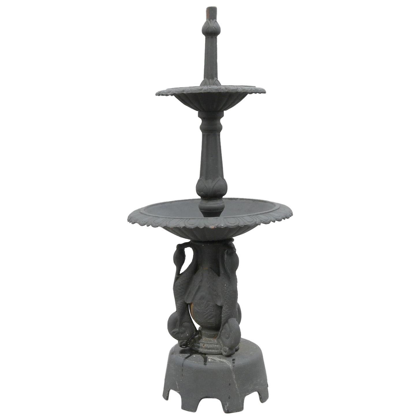 Victorian Black Painted Cast Iron Two-Tiered Swan Garden Fountain