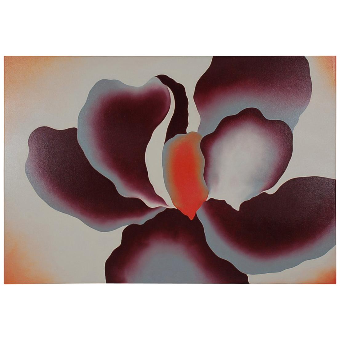 Large Midcentury Abstract Modern Floral Painting of Orchid, Oil on Canvas