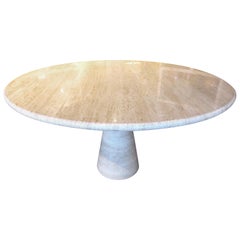 Circular Travertine Dining Table in the Style of Angelo Mangiarotti