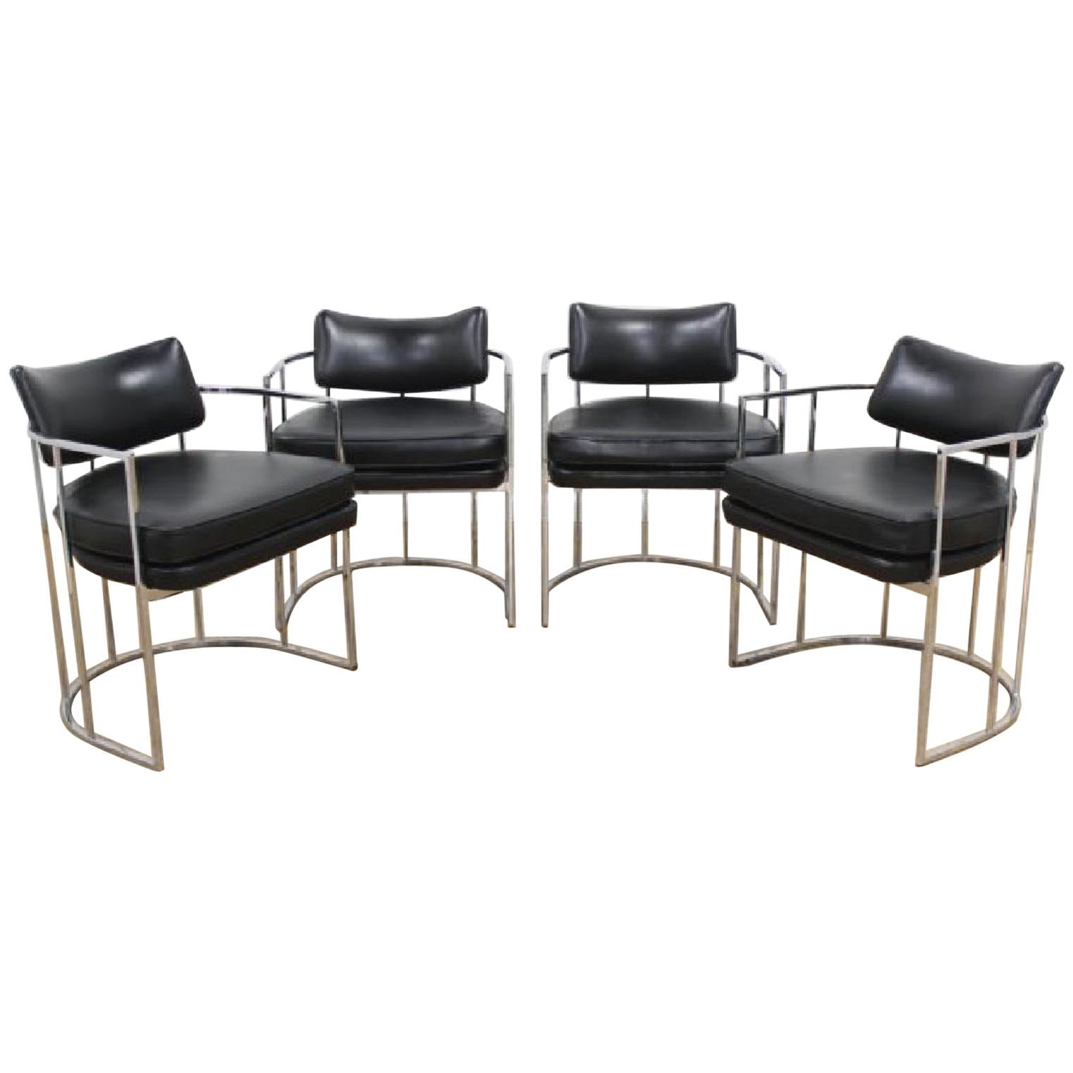 Set of Four Midcentury Milo Baughman Dining Chairs in Black For Sale