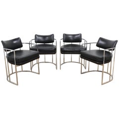 Set of Four Midcentury Milo Baughman Dining Chairs in Black