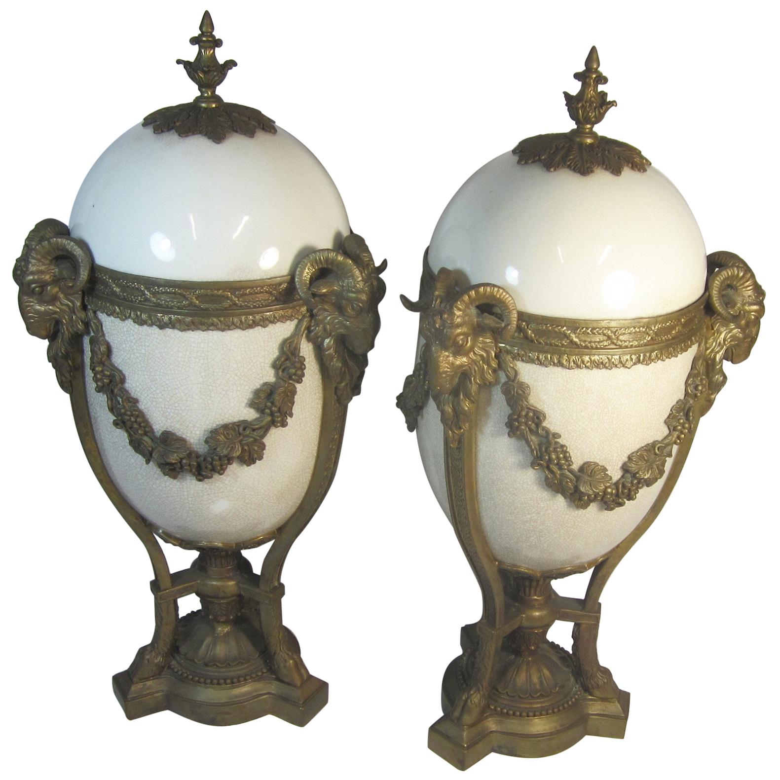 French Ceramic and Ormolu Lidded Urn