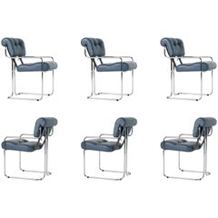 Blue-Grey Leather Tucroma Chair by Guido Faleschini for i4 Mariani, Set of Six 