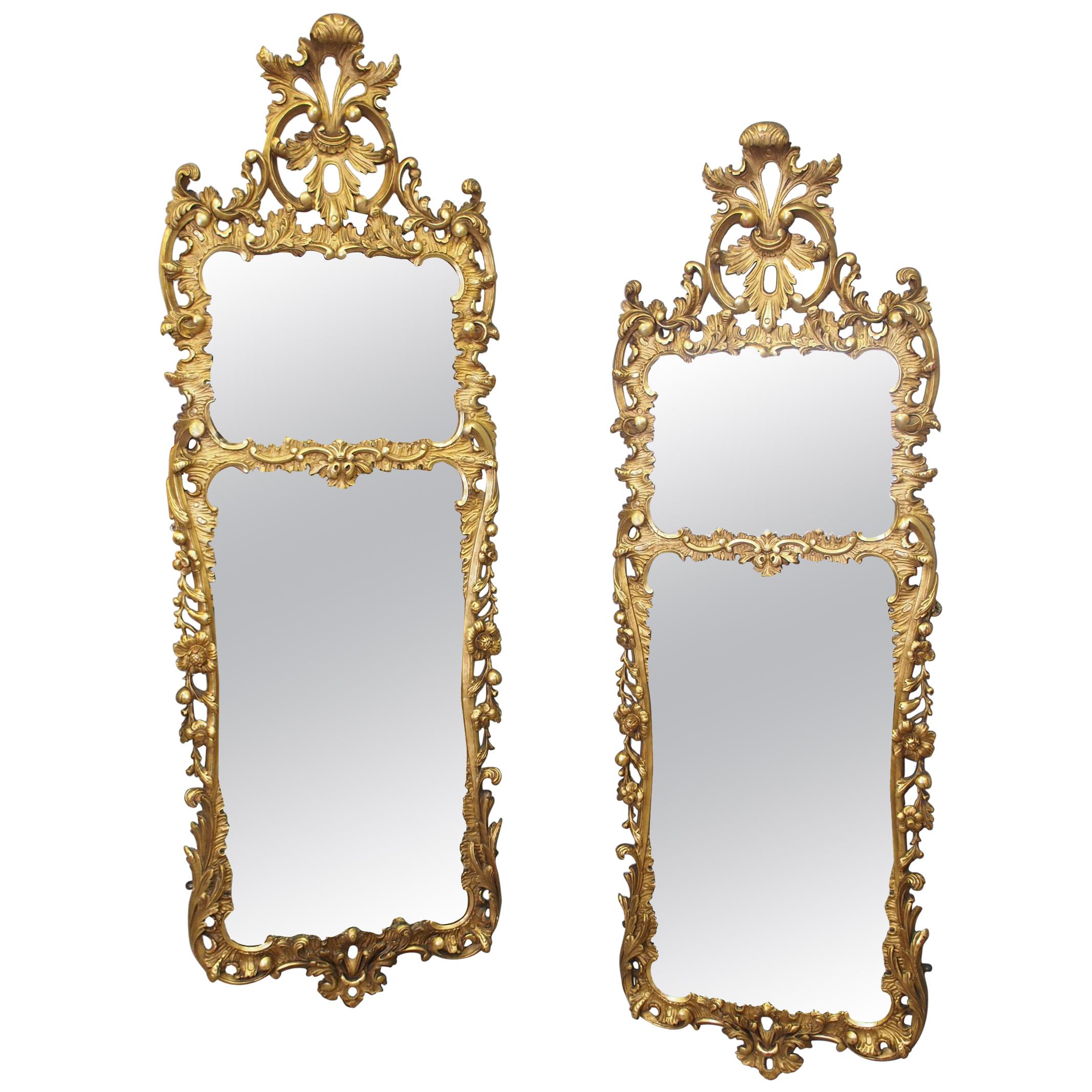 Pair of Large Carved Giltwood Wall Mirrors