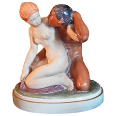 "Cupid and Psyche," Rare Art Deco Sculpture with Exotic Theme by Henning