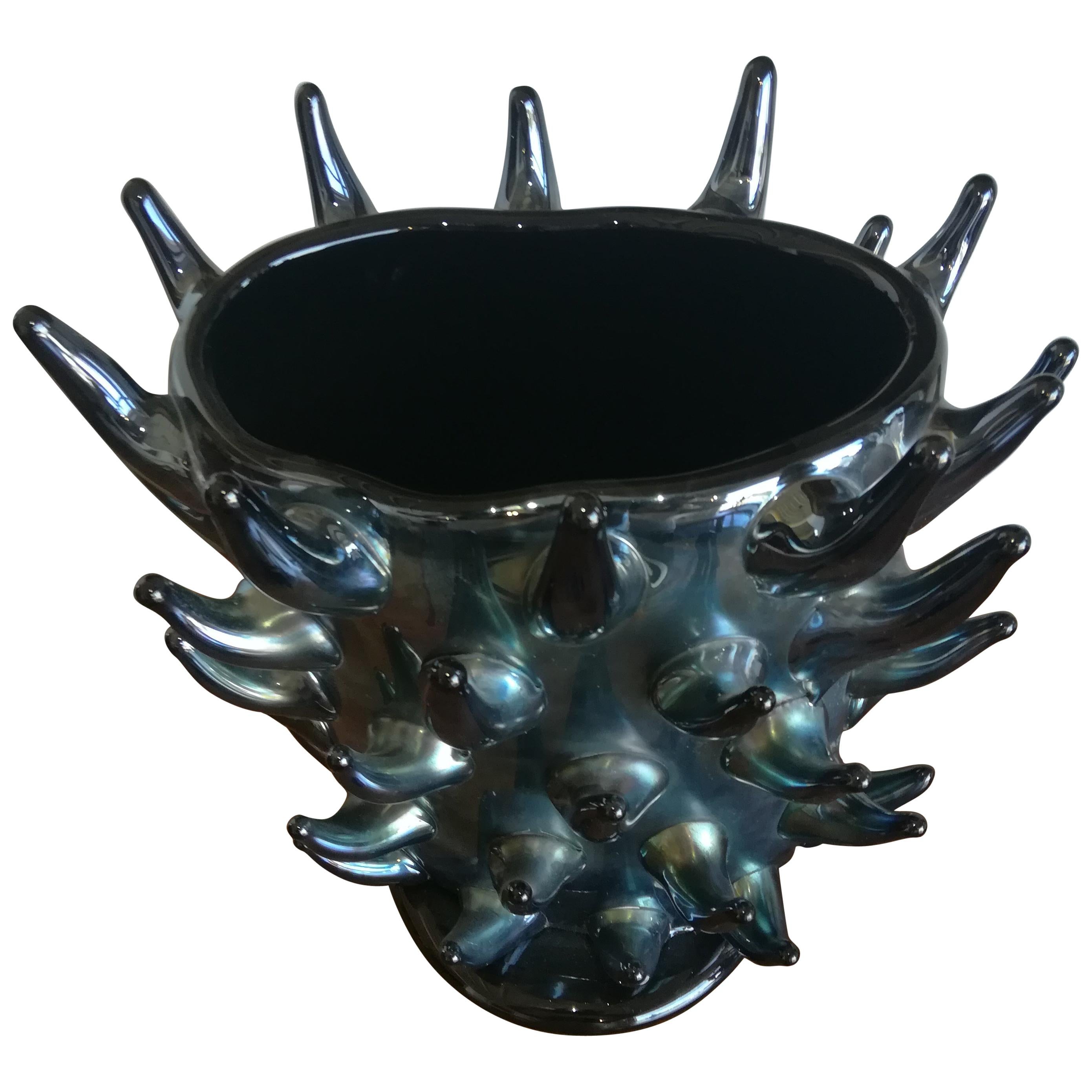 Iridescent Italian Blown Glass Vase For Sale