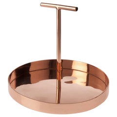 Phil Circular Tray in Copper-Plated Metal with a T-Shape Handle by Bijou Jain