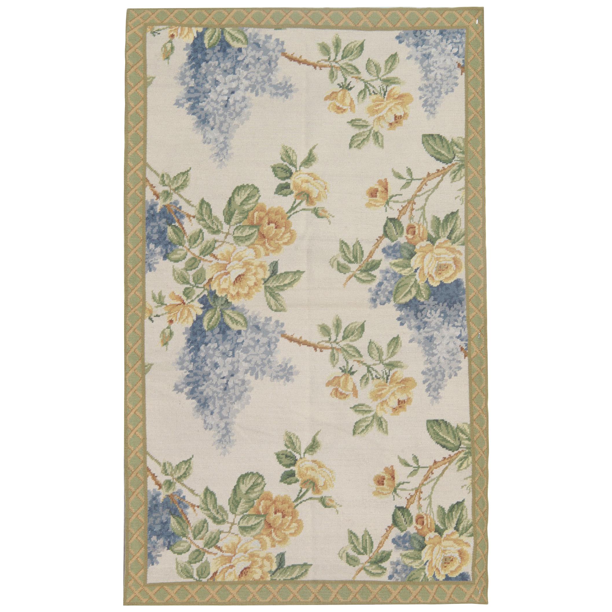 Handmade Carpet Oriental Rug, Floral Aubusson Style Rugs for Sale