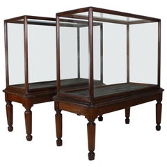 Pair of Mahogany Museum Glazed Display Cabinets from the V and A Museum, London