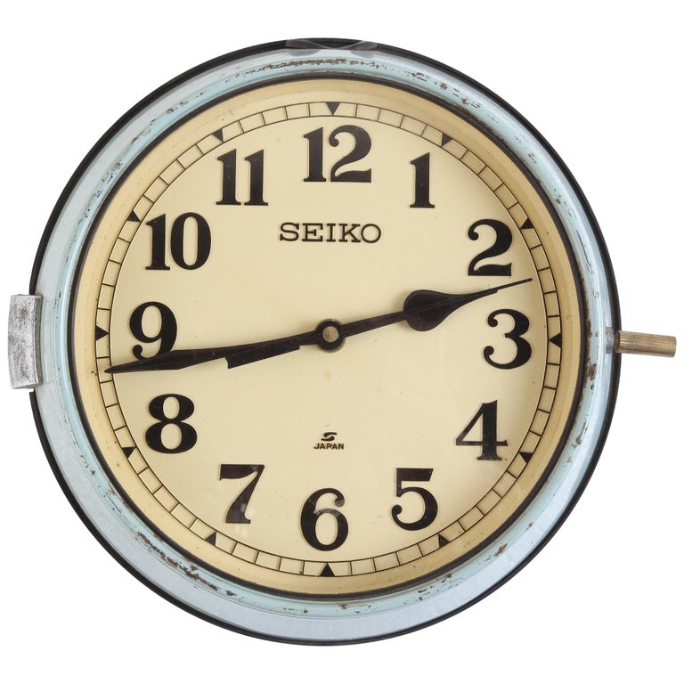 Seiko Ship's Clock in Green Metal Case, 1970s at 1stDibs