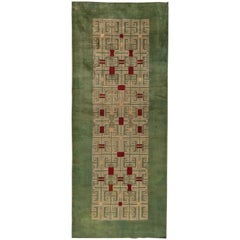 Green Vintage French Deco Rug by Paule Leleu