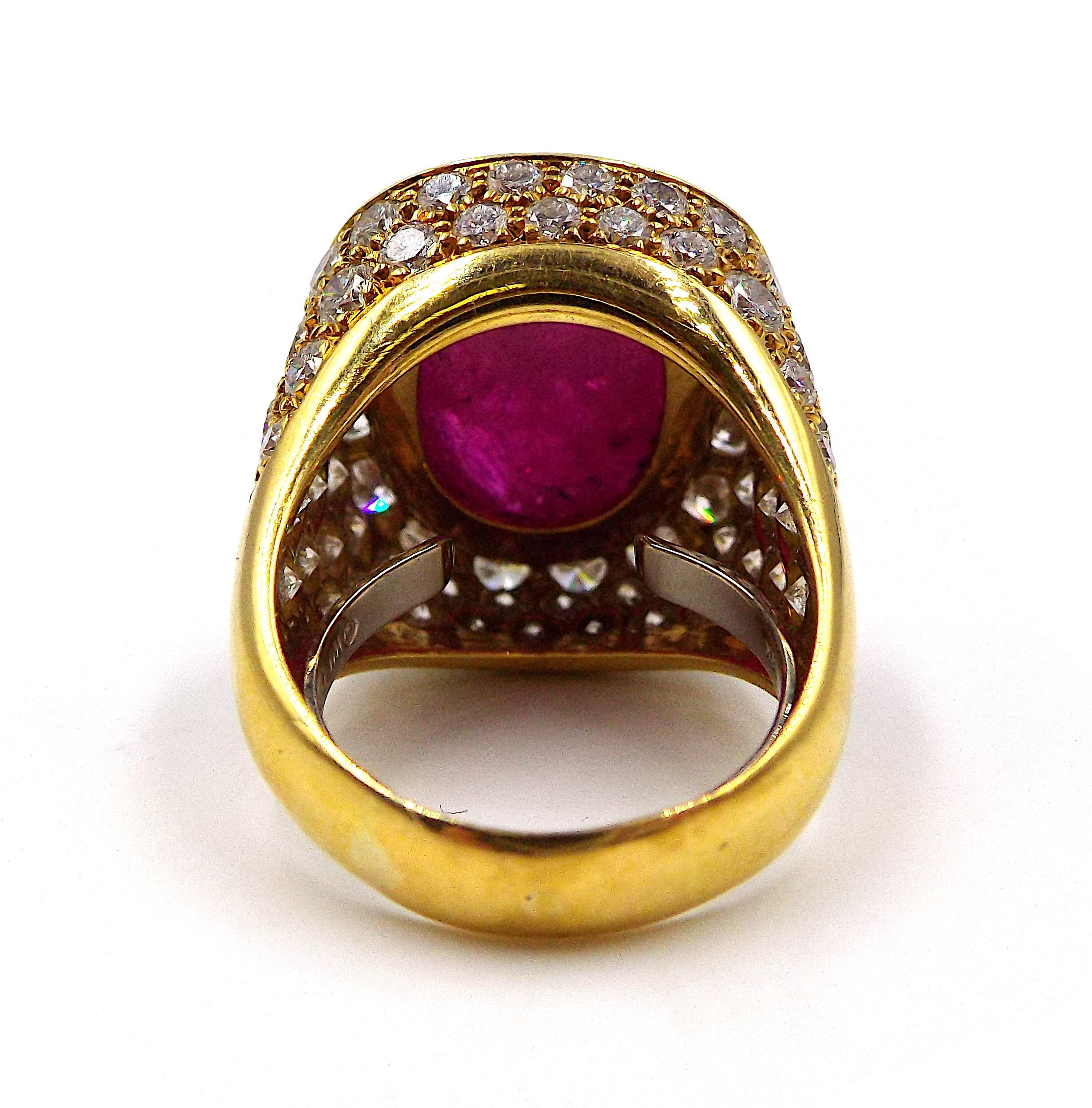David Webb Ruby Diamond 18K Yellow Gold Ring For Sale at 1stDibs