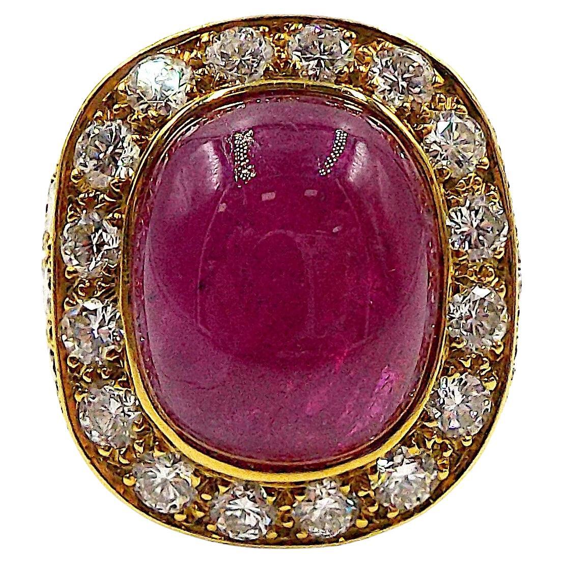 Estate David b 18K Yellow Gold Ruby and Ring For Sale at