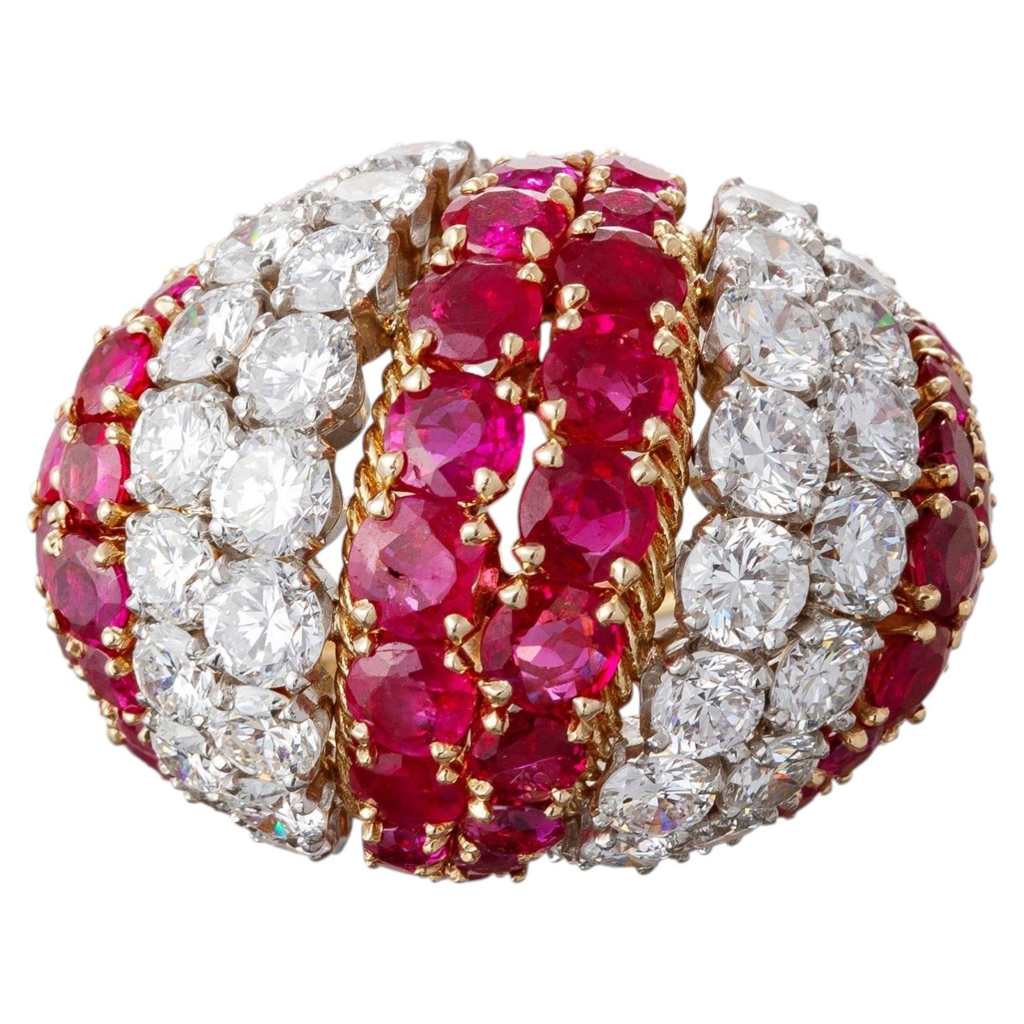 Pre-owned David Webb Ruby Diamond Bombé Domed Cocktail Ring In Multi