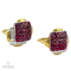 David Webb 10.62ct Ruby Diamond Clip-On Earrings in Platinum & Gold