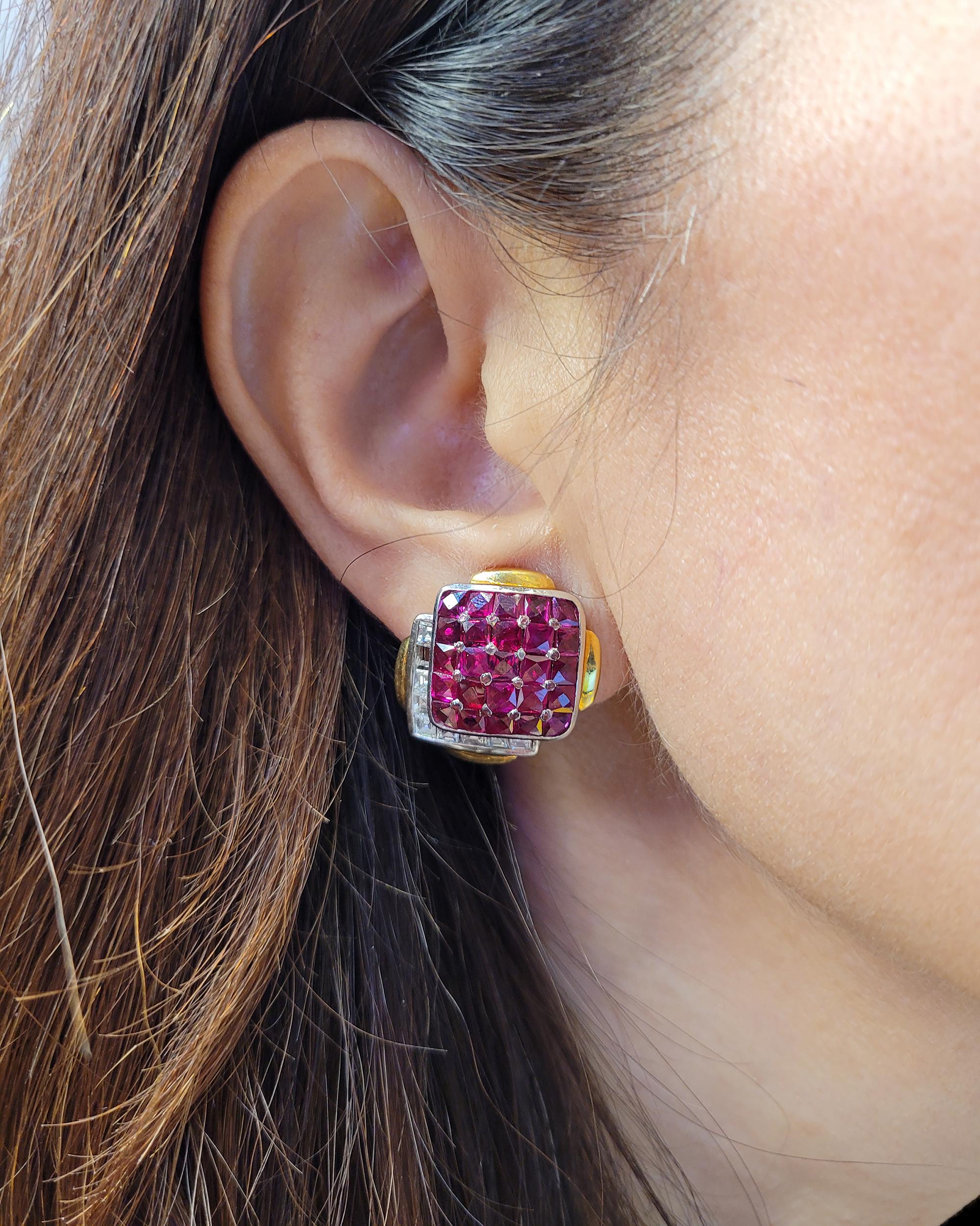 David Webb Clips d'oreilles en rubis et diamants Pour femmes en vente