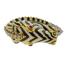 David Webb Ruby Diamond Enamel Gold Zebra Brooch Pin