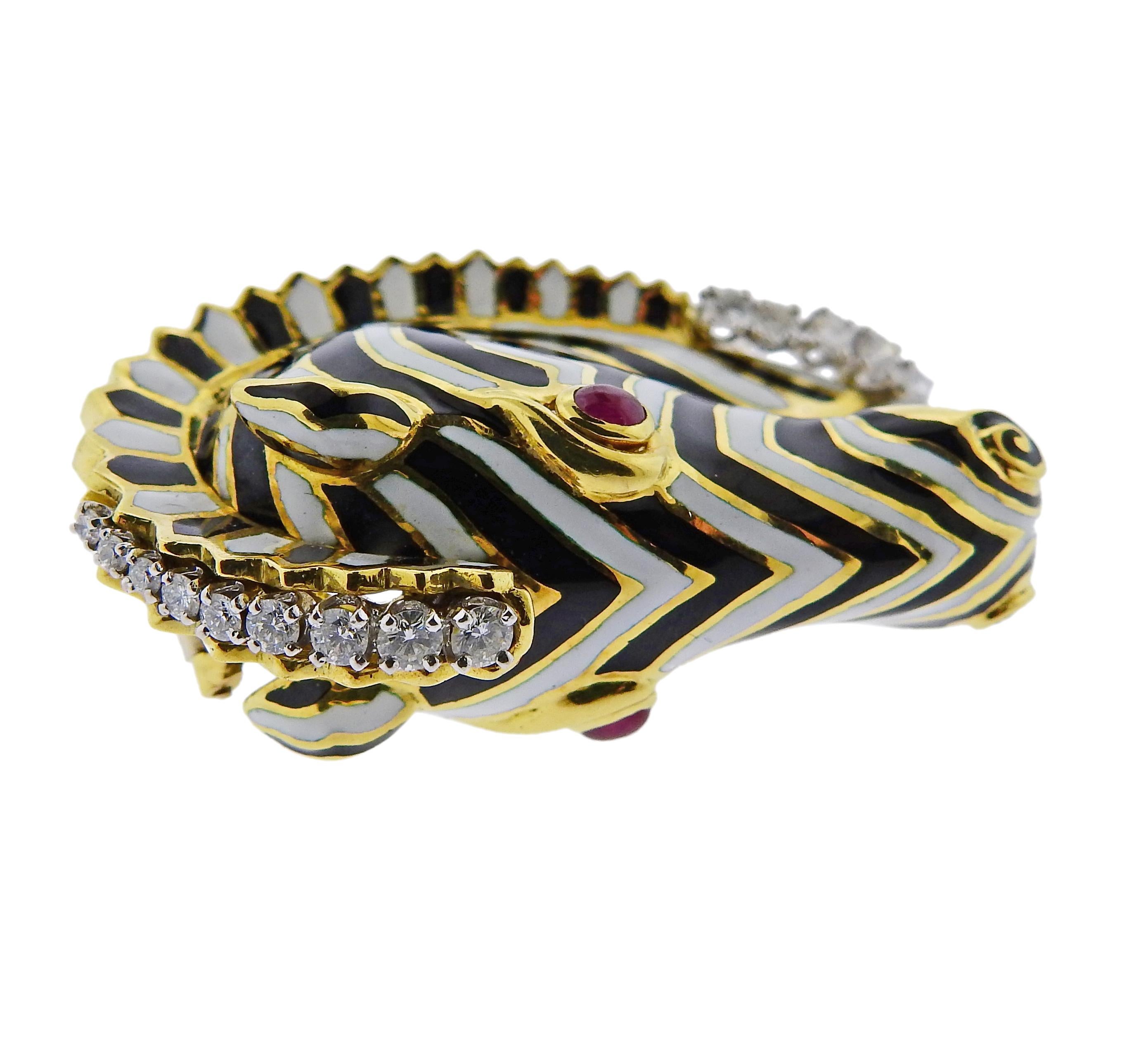 David Webb Ruby Diamond Enamel Gold Zebra Brooch Pin 3