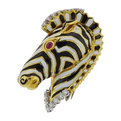 David Webb Ruby Diamond Enamel Gold Zebra Brooch Pin