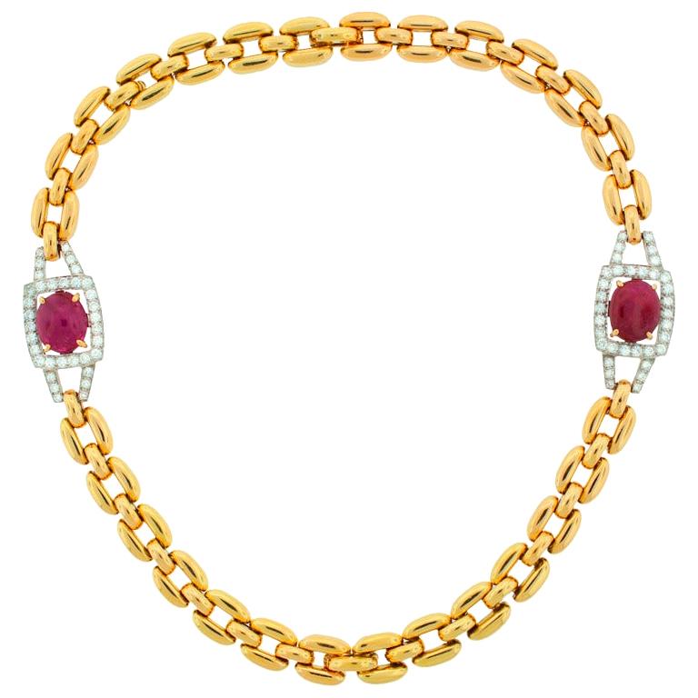David Webb Ruby Diamond Gold Necklace Bracelet Interchangeable