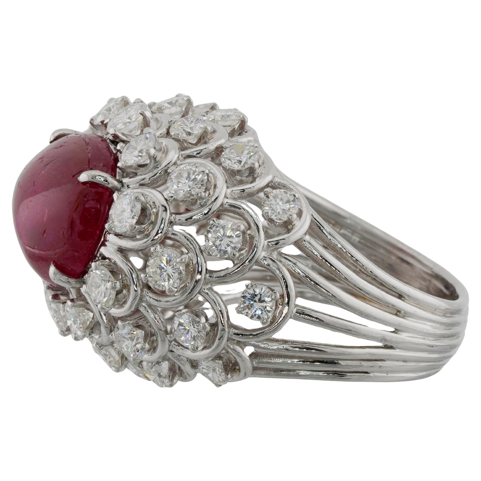 David Webb Ruby Diamond Platinum Dome Ring In Excellent Condition For Sale In New York, NY