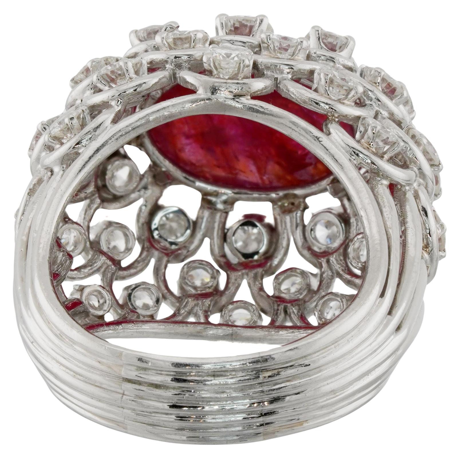 Women's David Webb Ruby Diamond Platinum Dome Ring For Sale