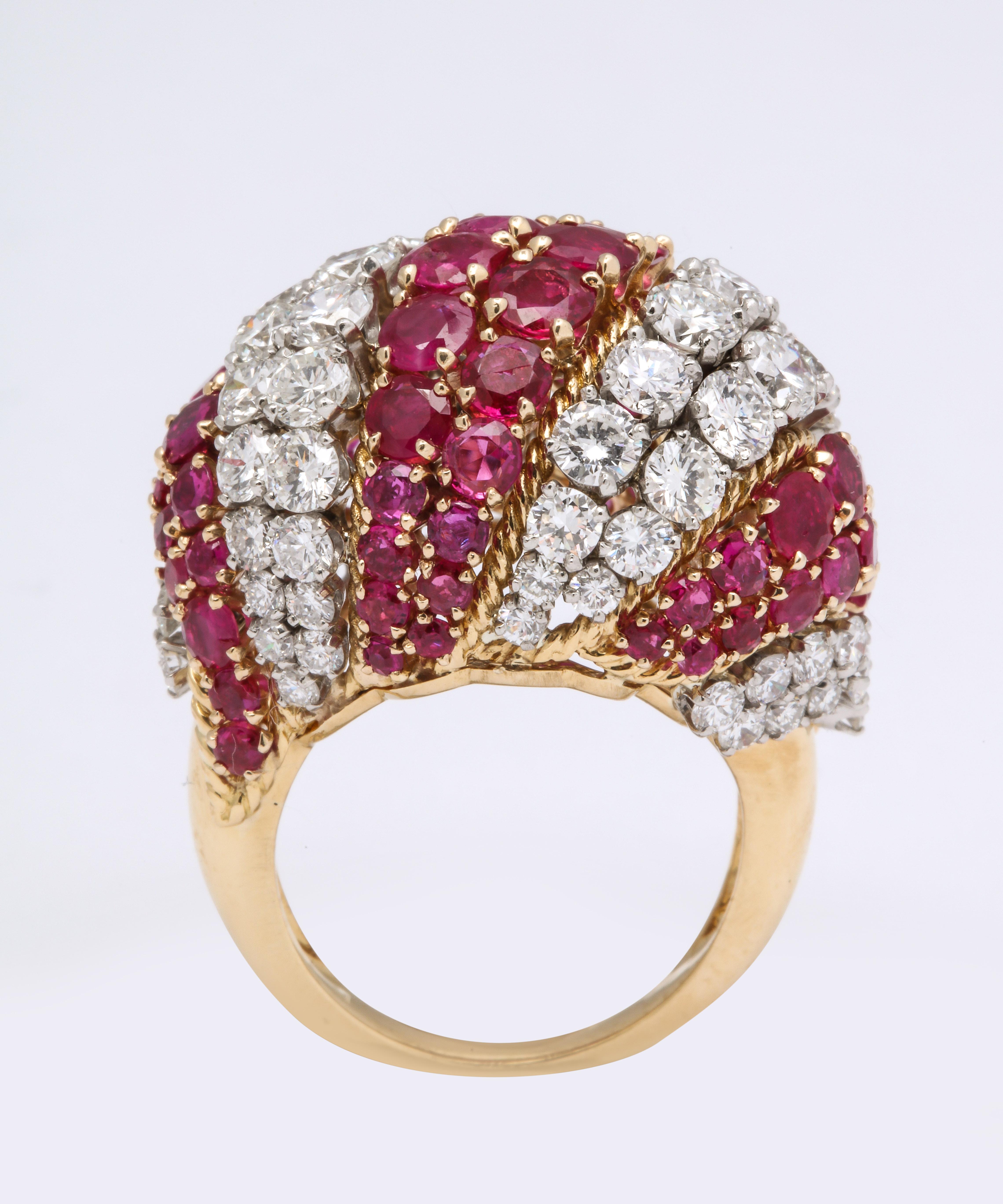 Women's David Webb Ruby Diamond Yellow Gold Bombe Ring