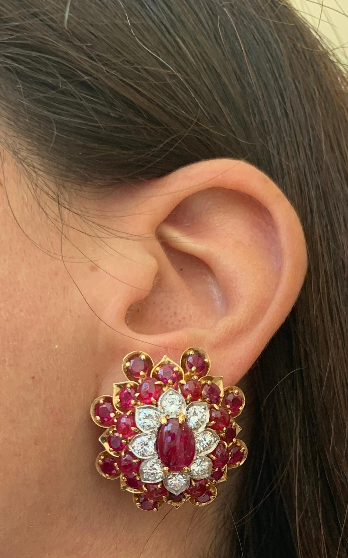 Cabochon David Webb Ruby Earrings For Sale