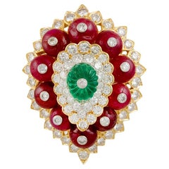 David Webb Ruby, Emerald, and Diamond Brooch