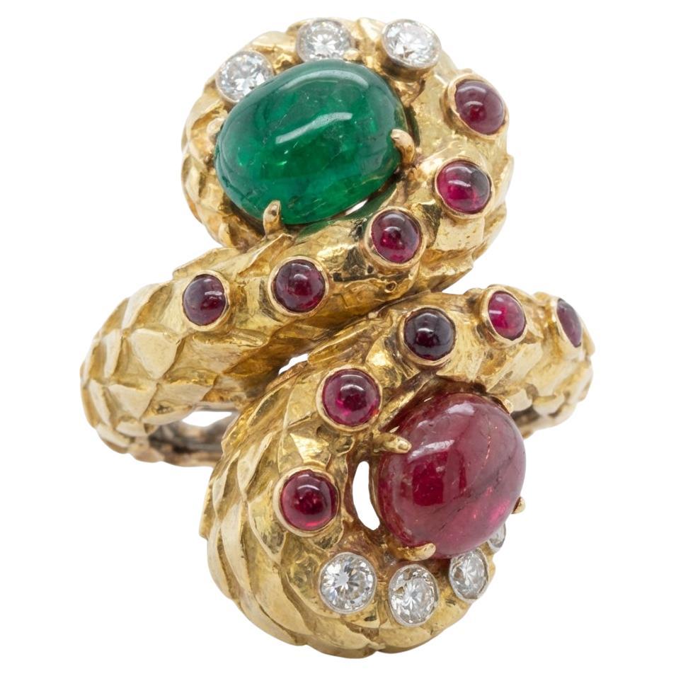 David Webb Ruby, Emerald And Diamond Ring In 18k … - image 2