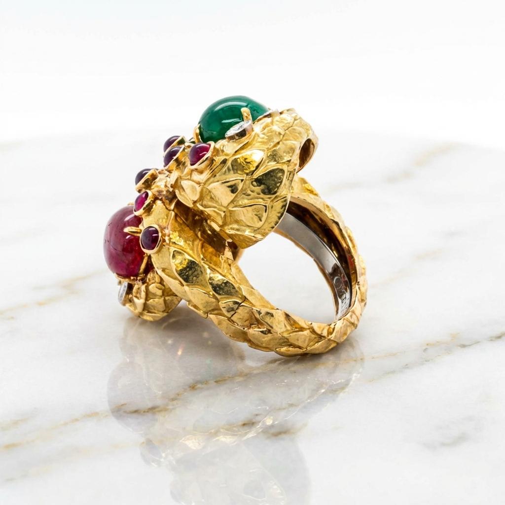 David Webb Ruby, Emerald And Diamond Ring In 18k … - image 5