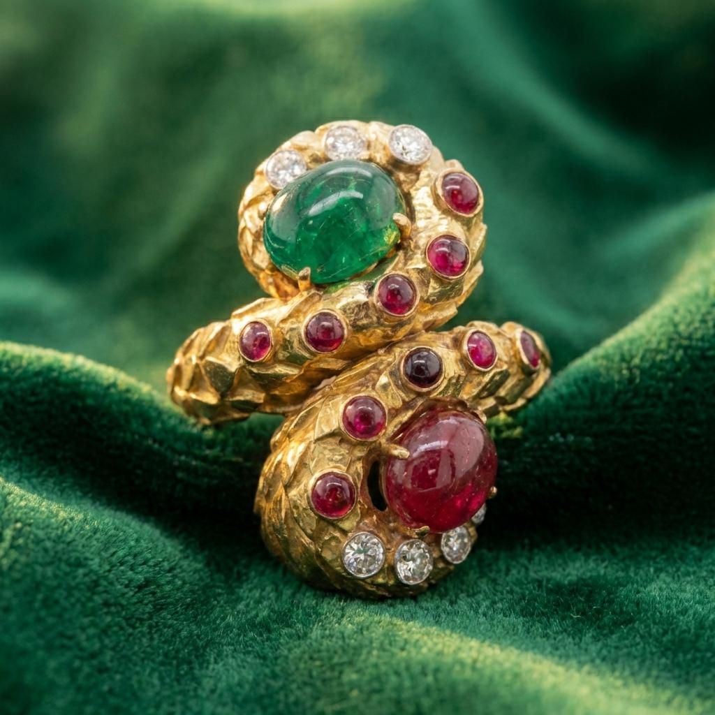David Webb Ruby, Emerald And Diamond Ring In 18k … - image 6