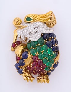 David Webb Ruby Emerald Sapphire Diamond Gold Dragon Pin