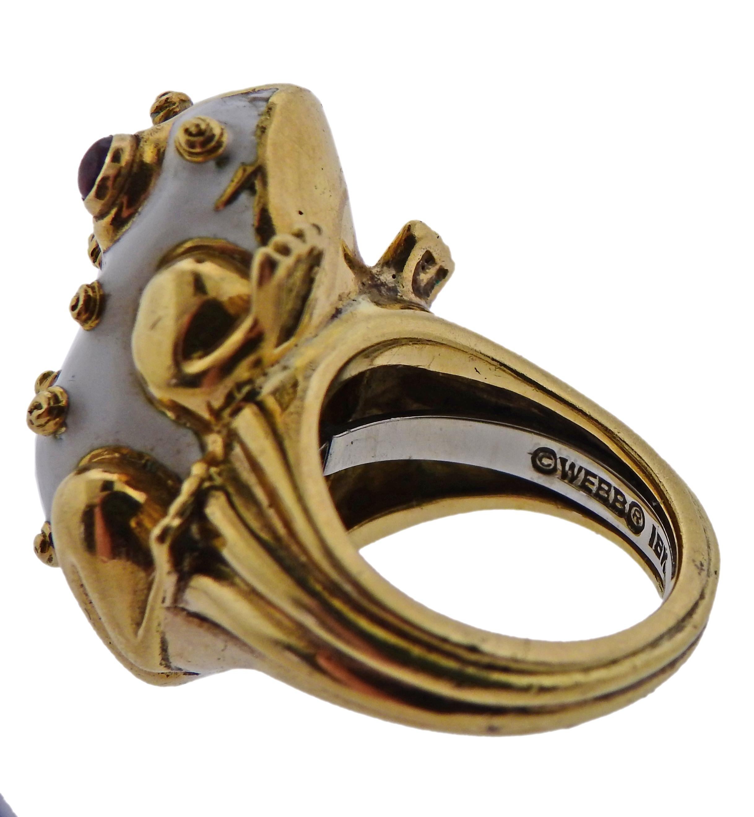 Women's David Webb Ruby Enamel Gold Frog Ring