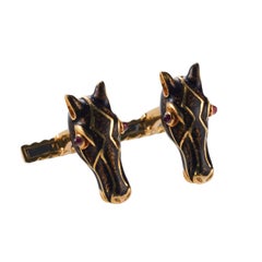 Vintage David Webb Ruby Enamel Gold Horse Head Cufflinks