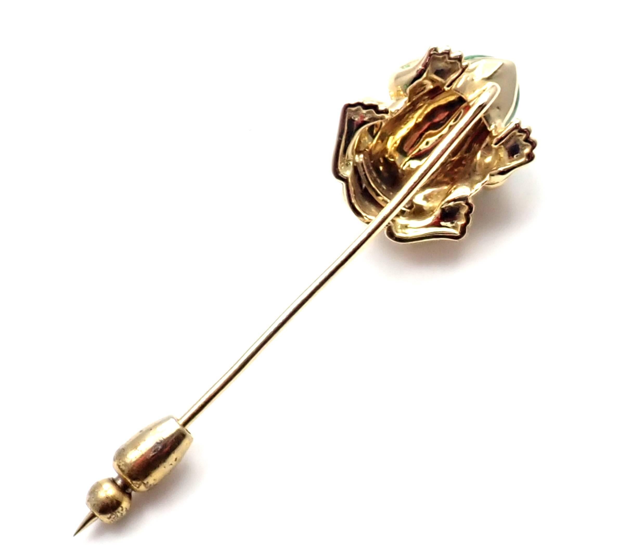 Women's or Men's David Webb Ruby Enamel Lucky Frog Yellow Gold Stick Pin Brooch
