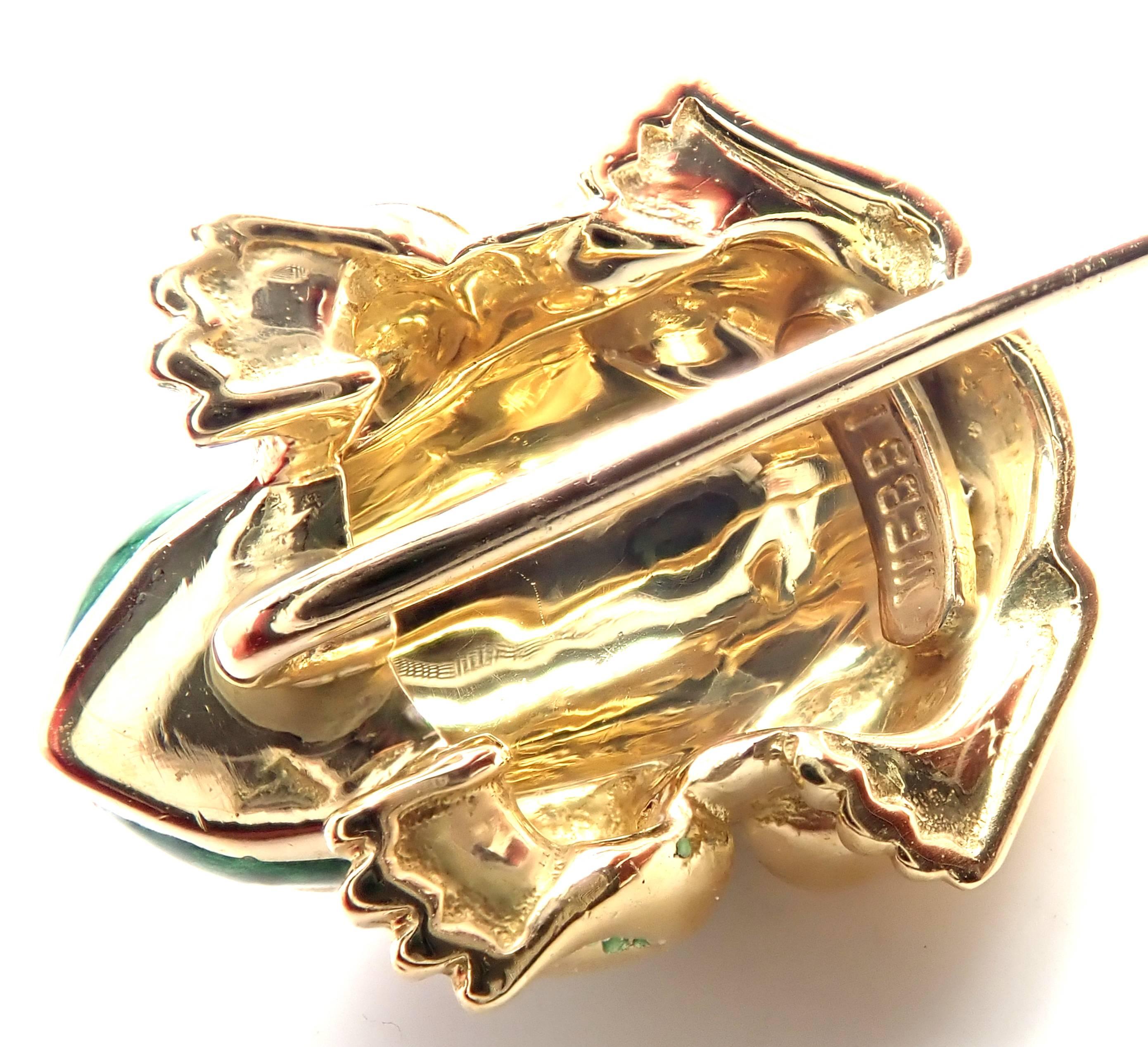 David Webb Ruby Enamel Lucky Frog Yellow Gold Stick Pin Brooch 2