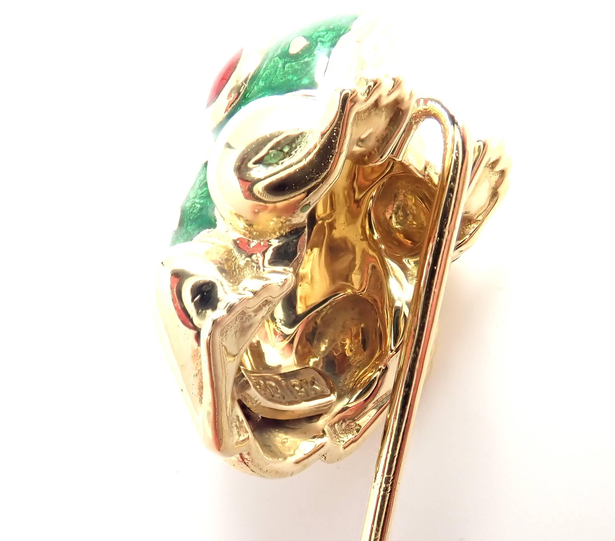 David Webb Ruby Enamel Lucky Frog Yellow Gold Stick Pin Brooch 3