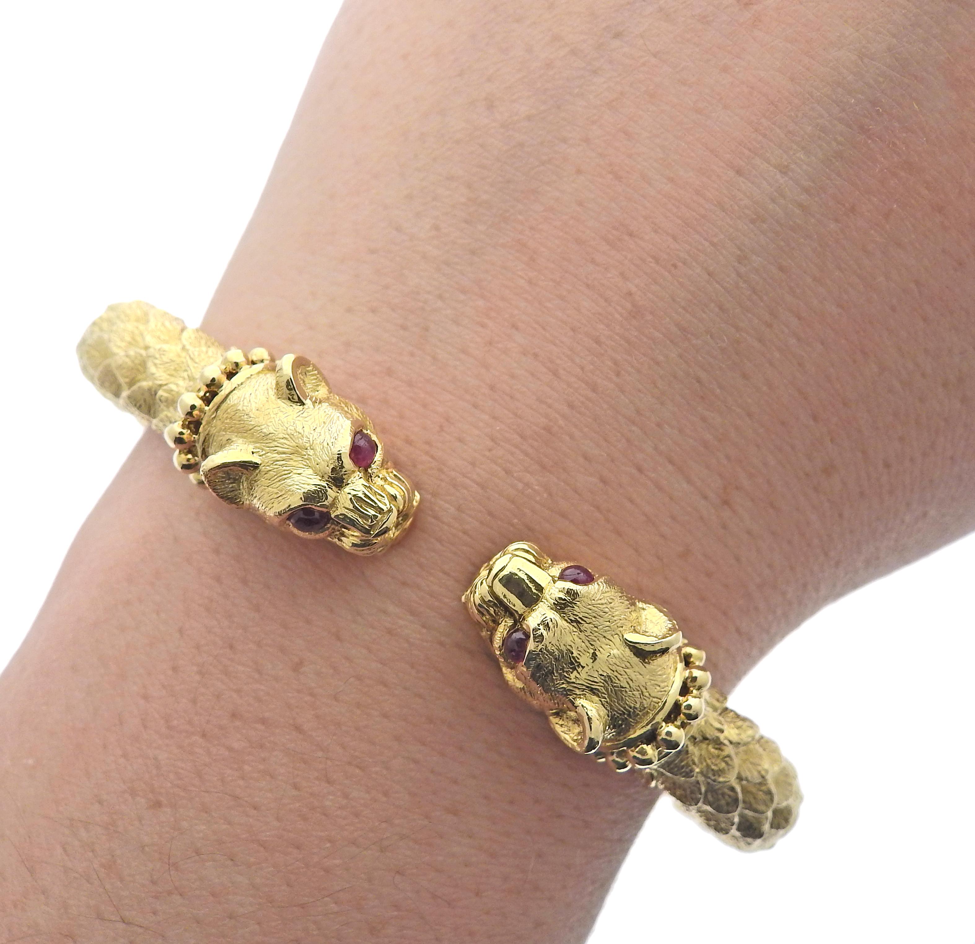 David Webb Ruby Leopard Cuff Bracelet For Sale 1