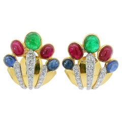 David Webb Ruby Sapphire Emerald and Diamond Earrings